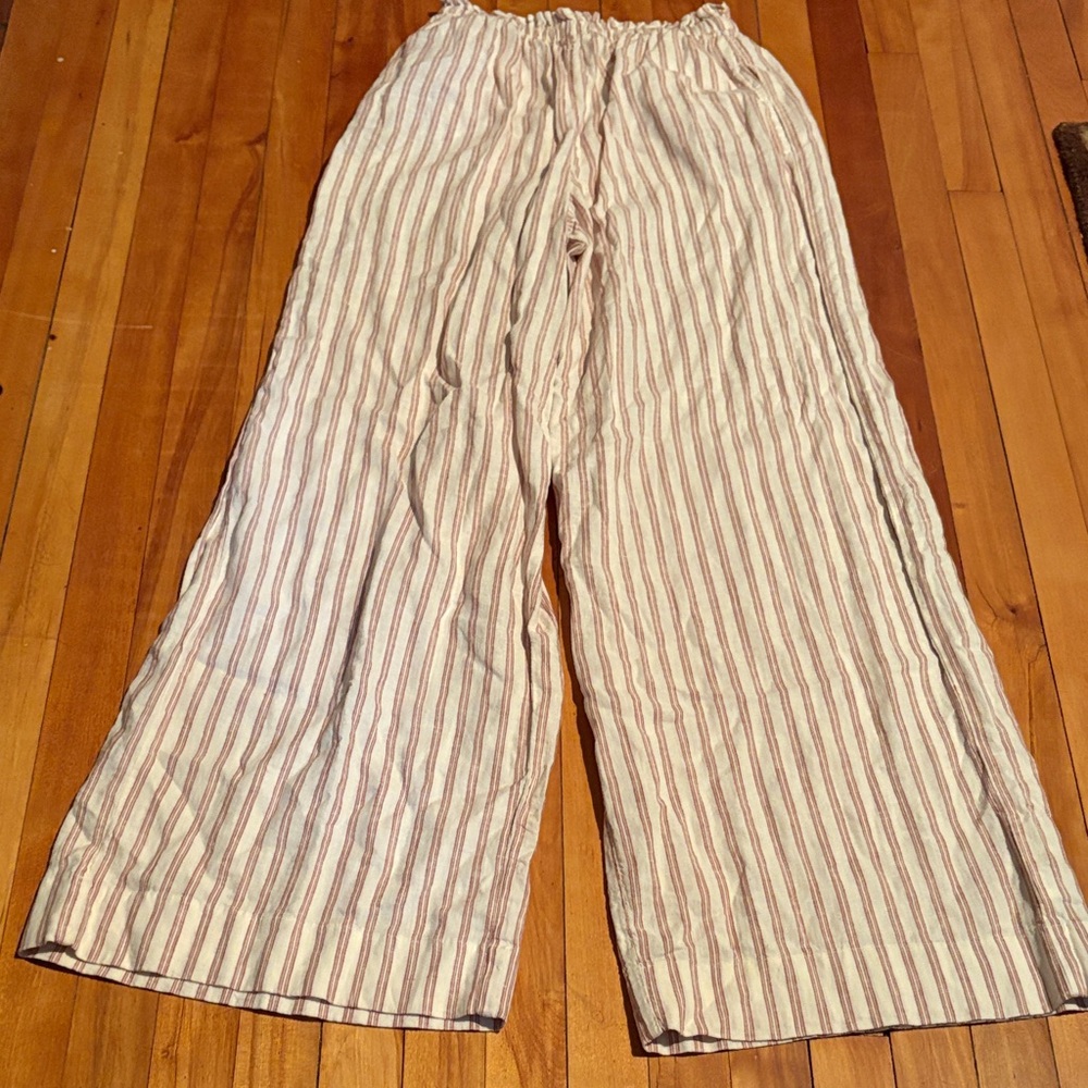Aerie Cream and Burgundy Striped Pants